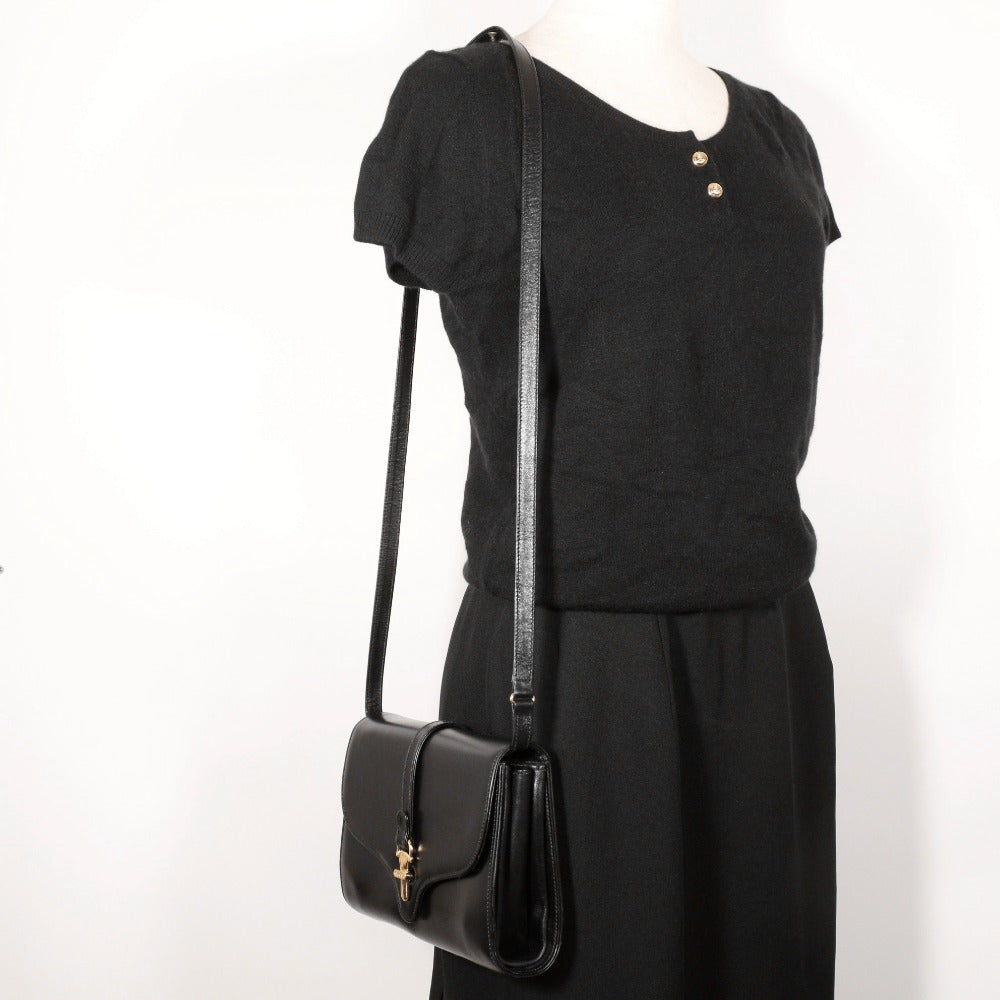 GUCCI Shoulder Bag Calfskin black 2-way clutch Old Gucci