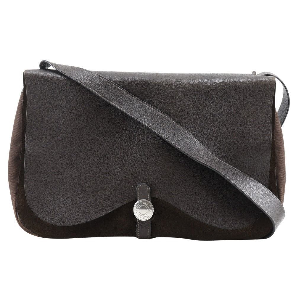 HERMES Shoulder Bag Vache Liegé, Toile H Brown Sac Colorado GM