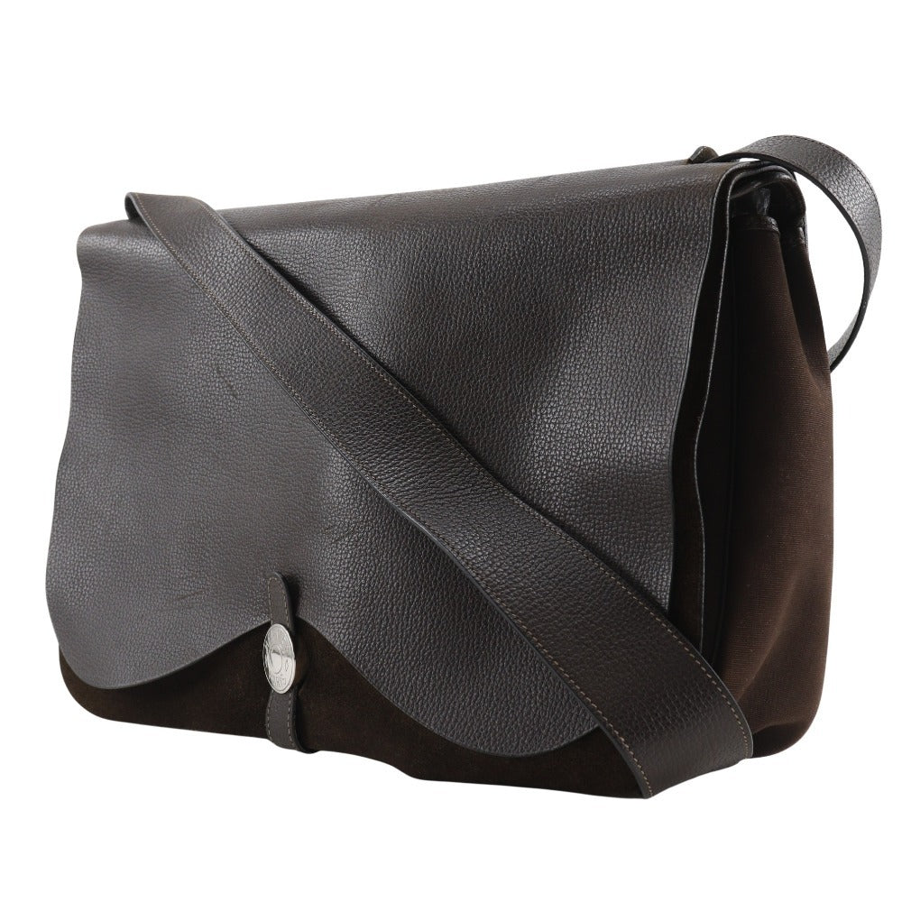 HERMES Shoulder Bag Vache Liegé, Toile H Brown Sac Colorado GM