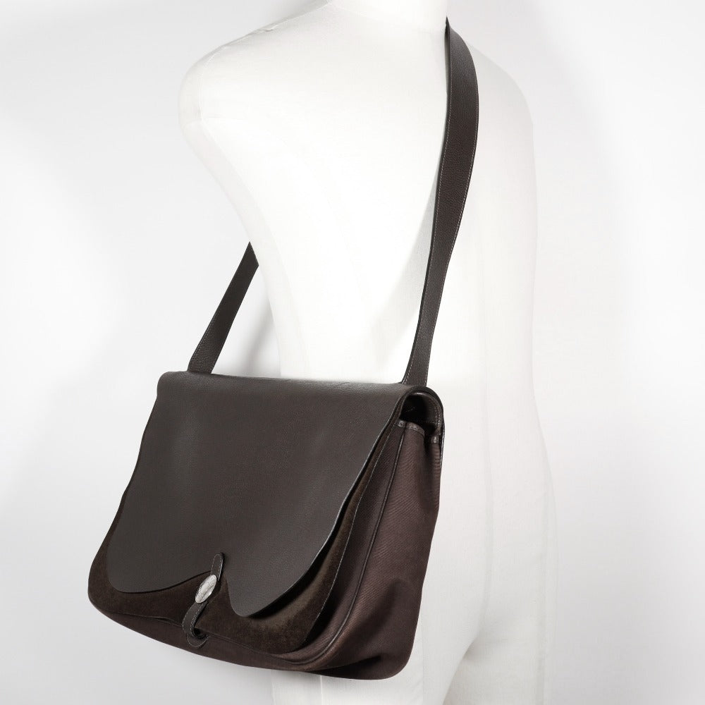 HERMES Shoulder Bag Vache Liegé, Toile H Brown Sac Colorado GM