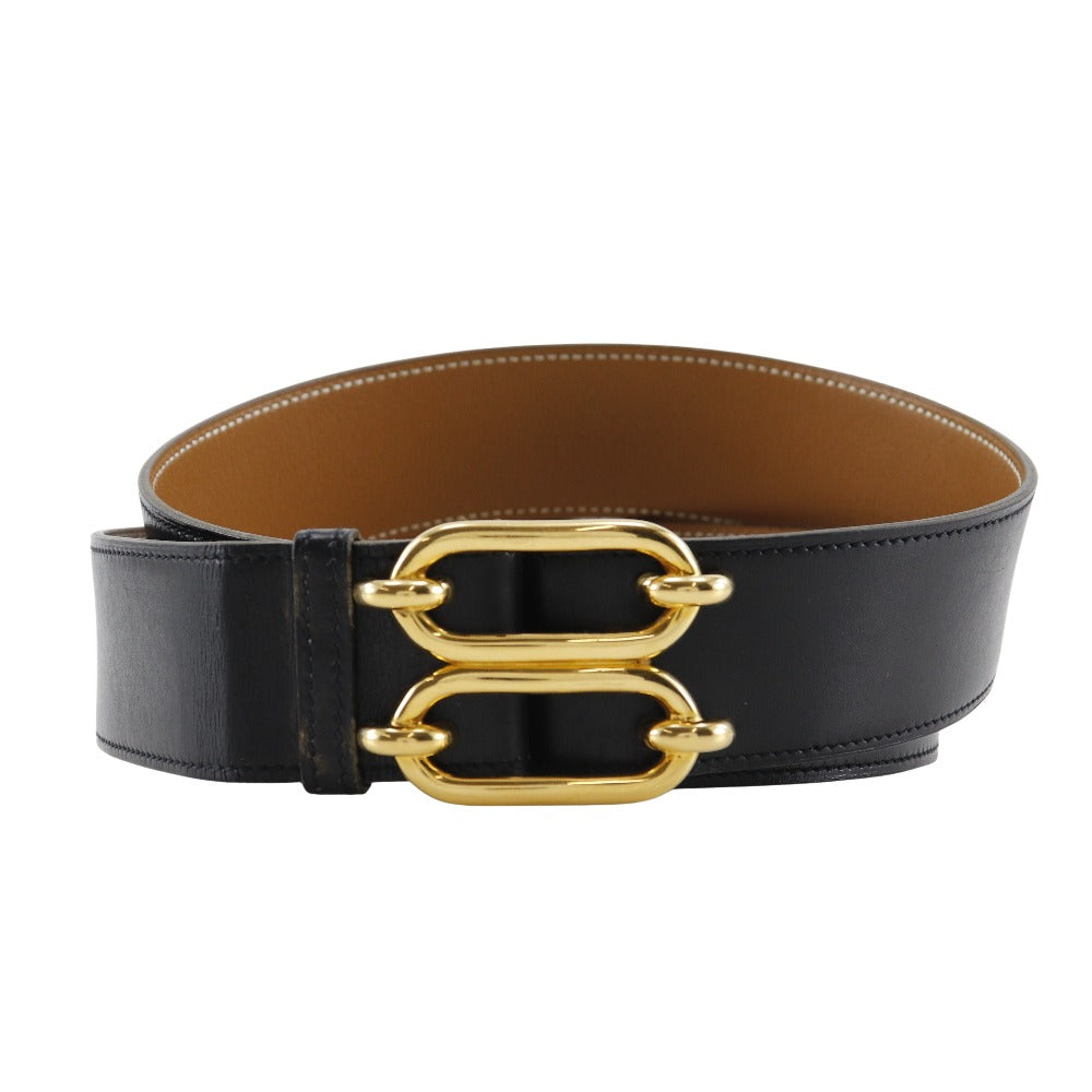 HERMES belt Plated Gold , Calfskin black vintage Chene Dunkle 85