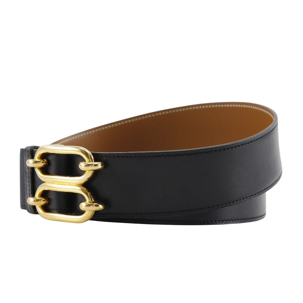 HERMES belt Plated Gold , Calfskin black vintage Chene Dunkle 85