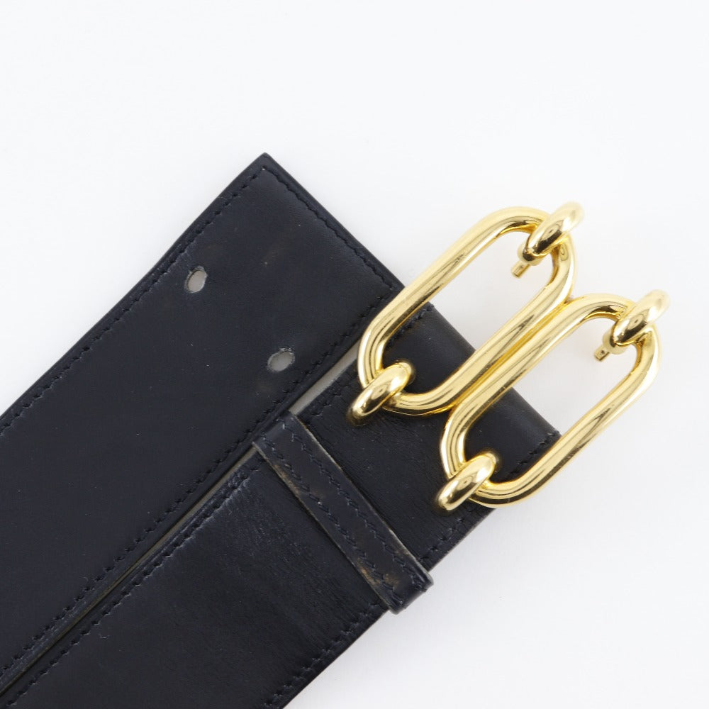 HERMES belt Plated Gold , Calfskin black vintage Chene Dunkle 85