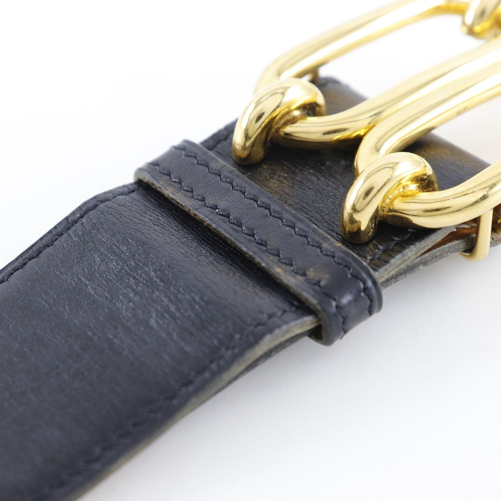 HERMES belt Plated Gold , Calfskin black vintage Chene Dunkle 85