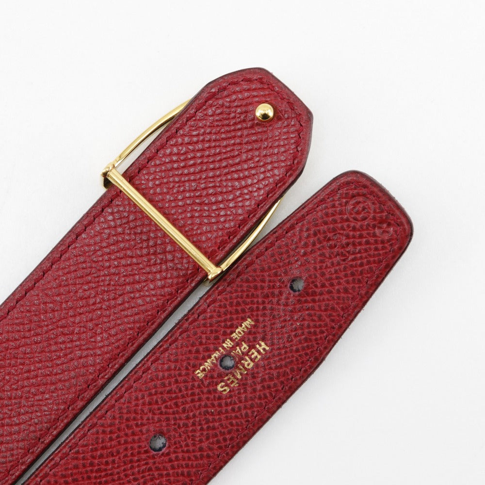 HERMES belt Plated Gold , Courchevel Black / red reversible Etrie 85