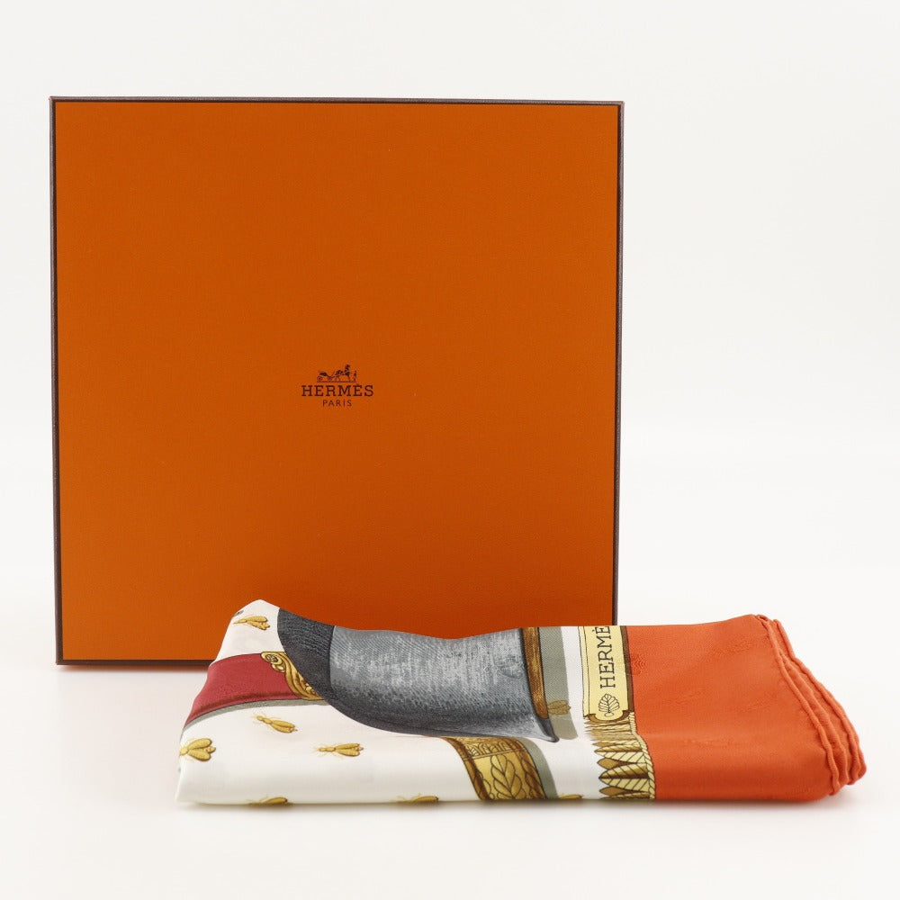 HERMES scarf silk White / orange Napoleon NAPOLEON Carre90 Women Used