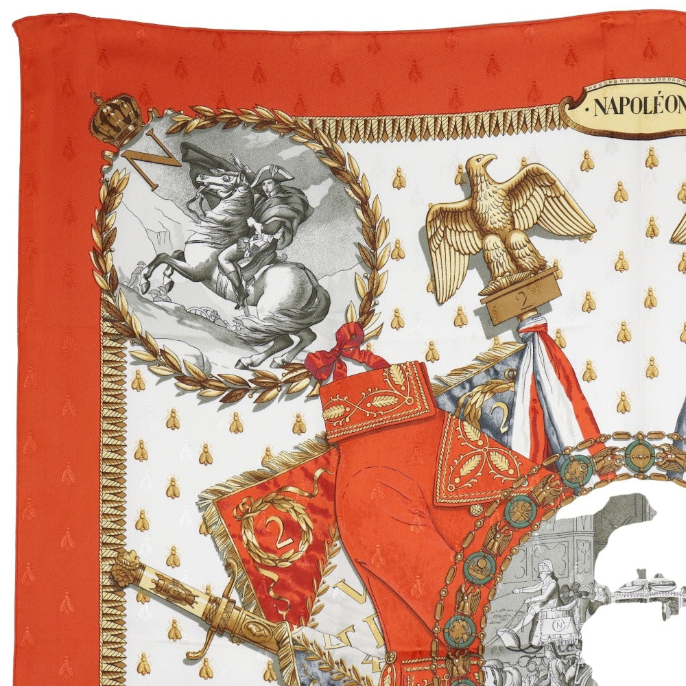 HERMES scarf silk White / orange Napoleon NAPOLEON Carre90 Women Used