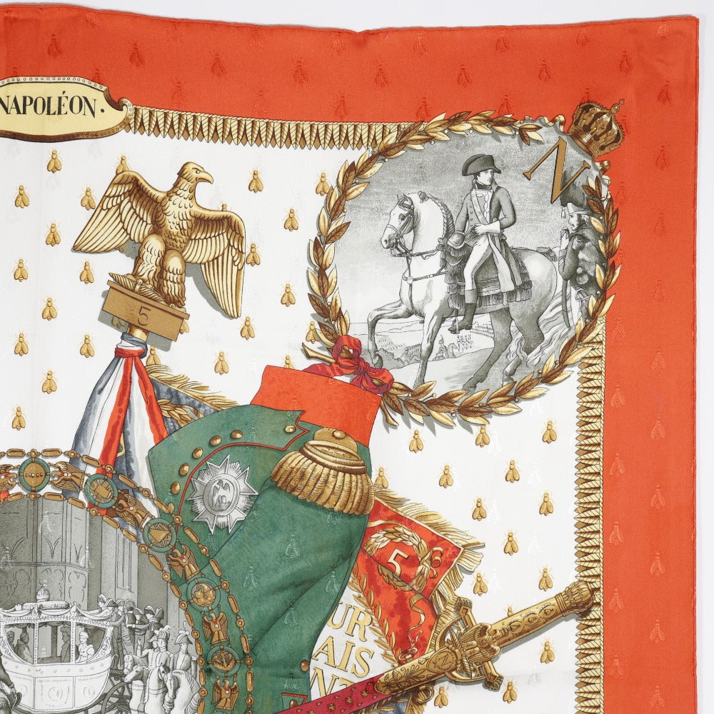 HERMES scarf silk White / orange Napoleon NAPOLEON Carre90 Women Used