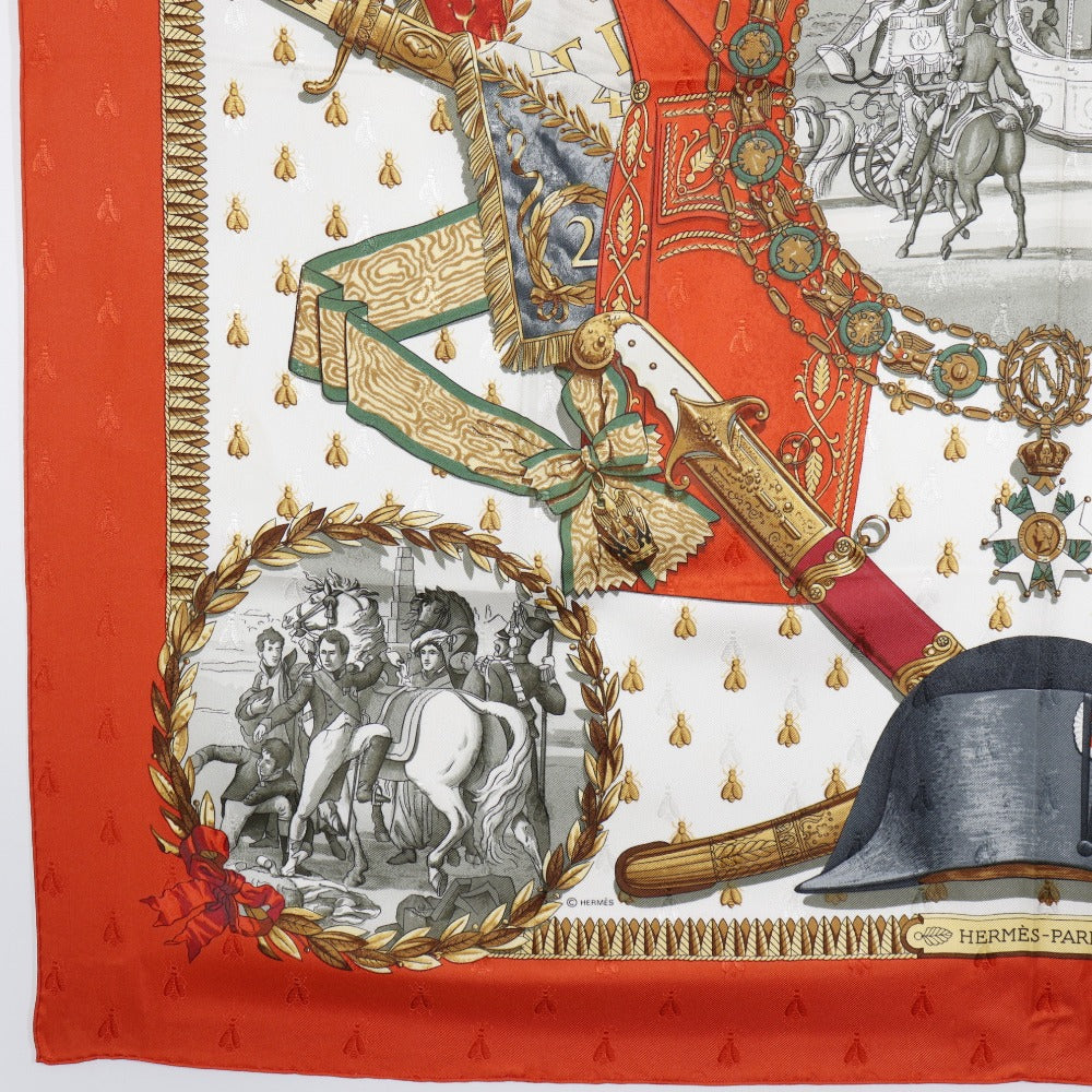 HERMES scarf silk White / orange Napoleon NAPOLEON Carre90 Women Used