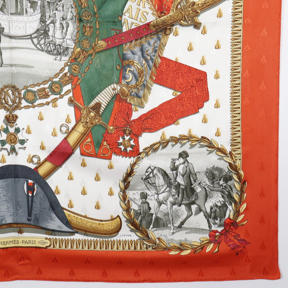 HERMES scarf silk White / orange Napoleon NAPOLEON Carre90 Women Used