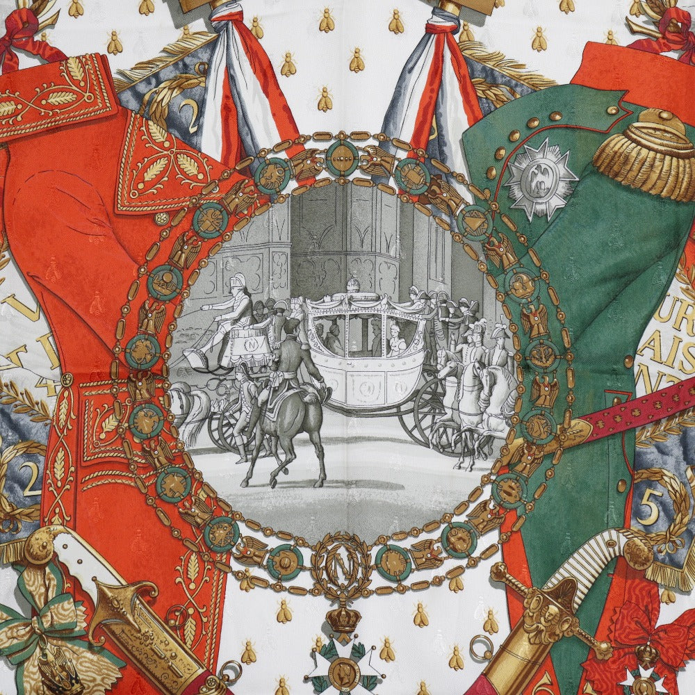 HERMES scarf silk White / orange Napoleon NAPOLEON Carre90 Women Used