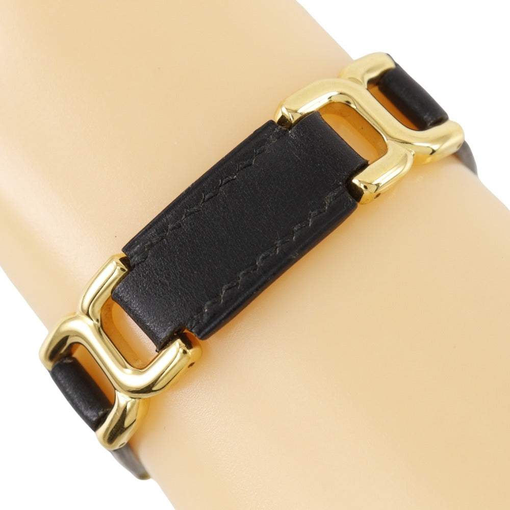 HERMES bracelet Calfskin , Plated Gold black vintage H logo