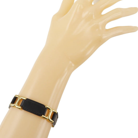 HERMES bracelet Calfskin , Plated Gold black vintage H logo