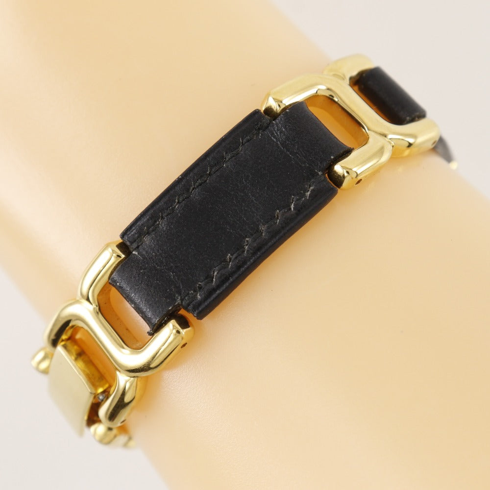 HERMES bracelet Calfskin , Plated Gold black vintage H logo