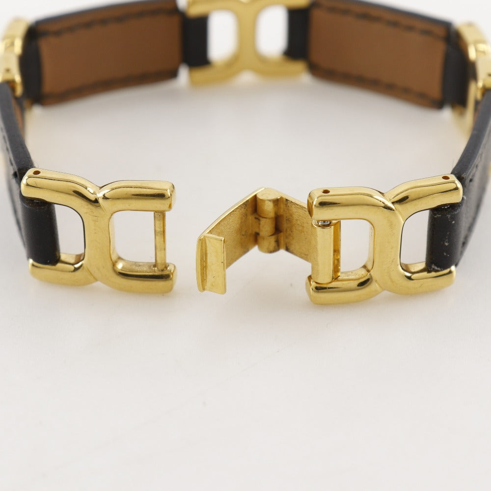 HERMES bracelet Calfskin , Plated Gold black vintage H logo