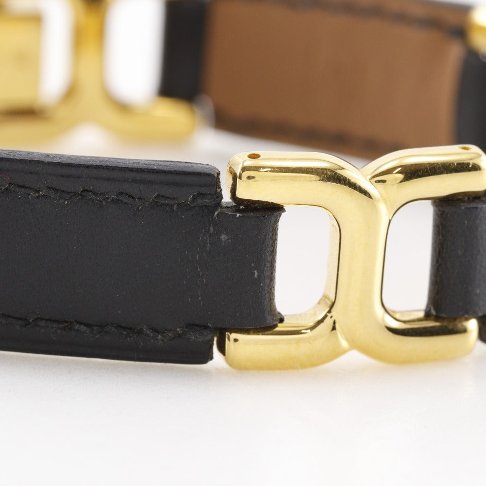 HERMES bracelet Calfskin , Plated Gold black vintage H logo