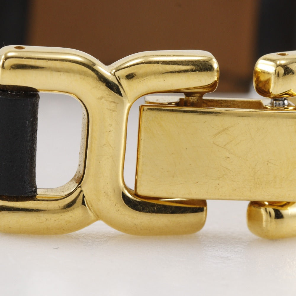 HERMES bracelet Calfskin , Plated Gold black vintage H logo
