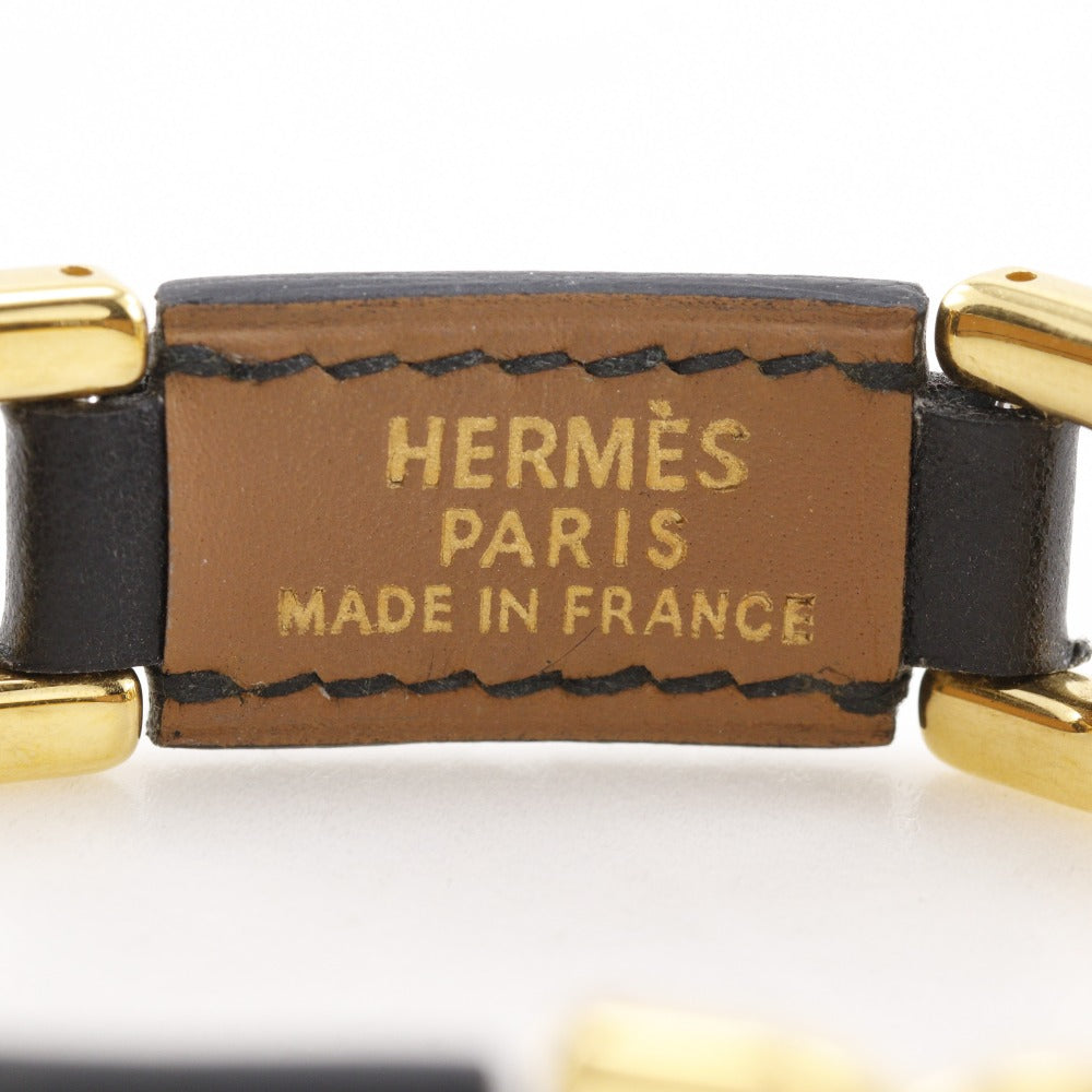 HERMES bracelet Calfskin , Plated Gold black vintage H logo