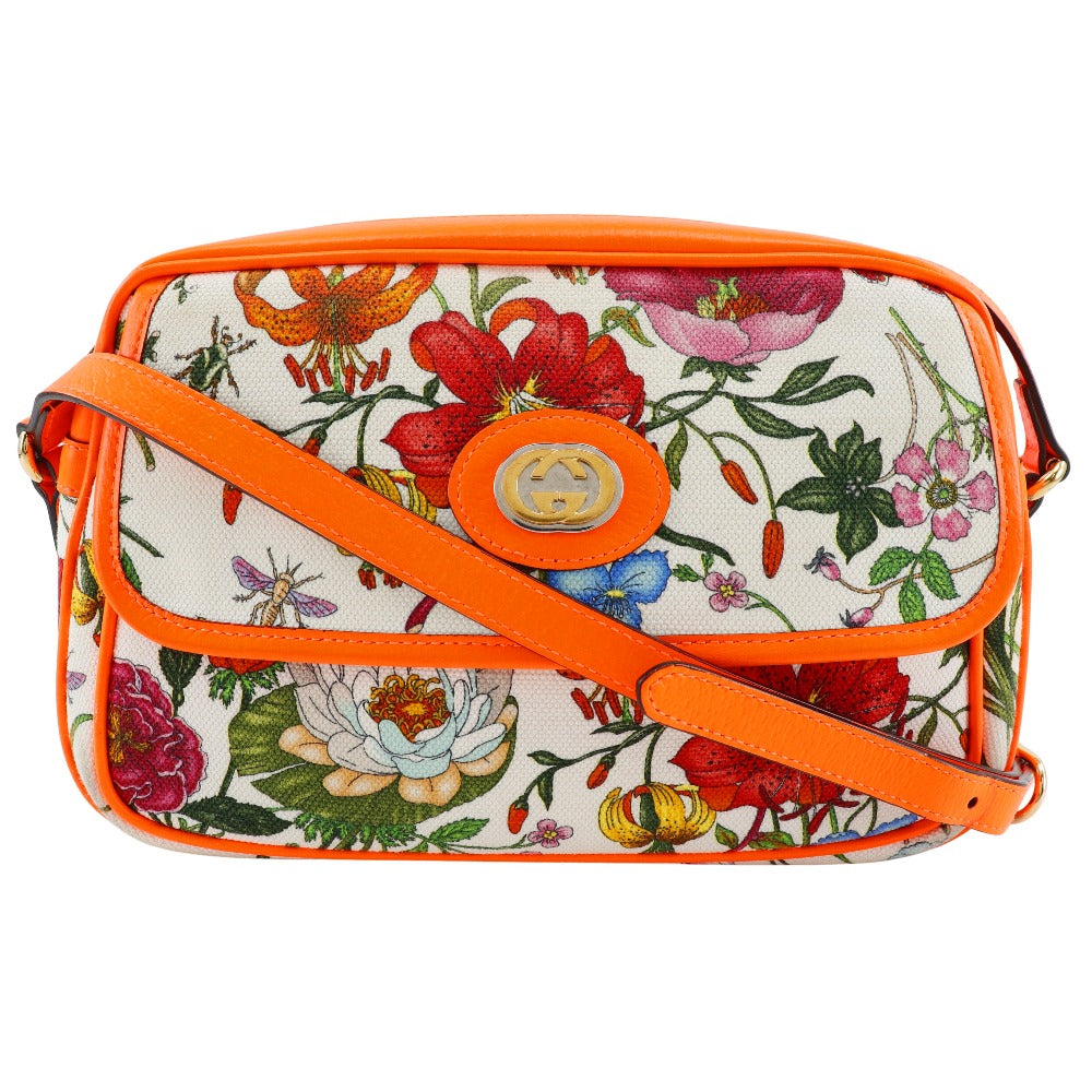 GUCCI Shoulder Bag 550147 Canvas, Leather Orange Floral GG Flora
