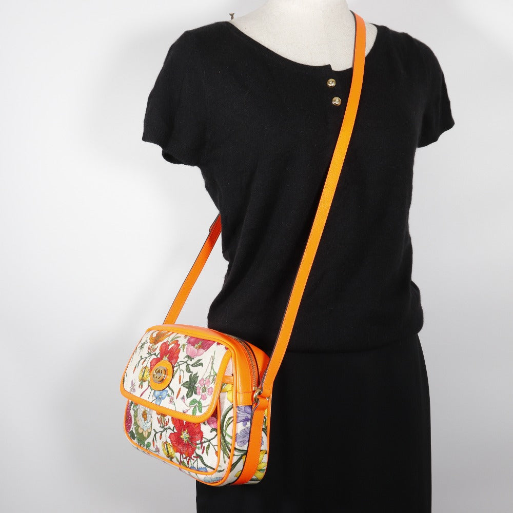 GUCCI Shoulder Bag 550147 Canvas, Leather Orange Floral GG Flora