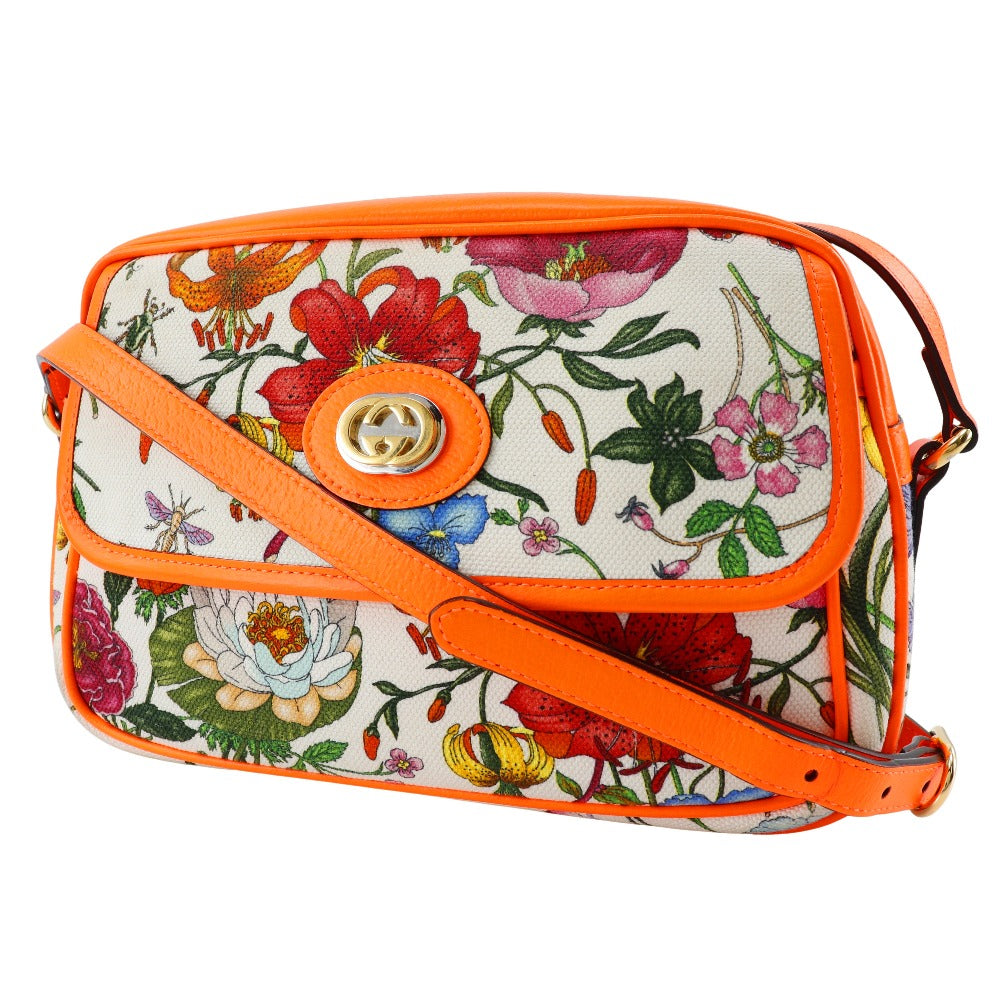 GUCCI Shoulder Bag 550147 Canvas, Leather Orange Floral GG Flora