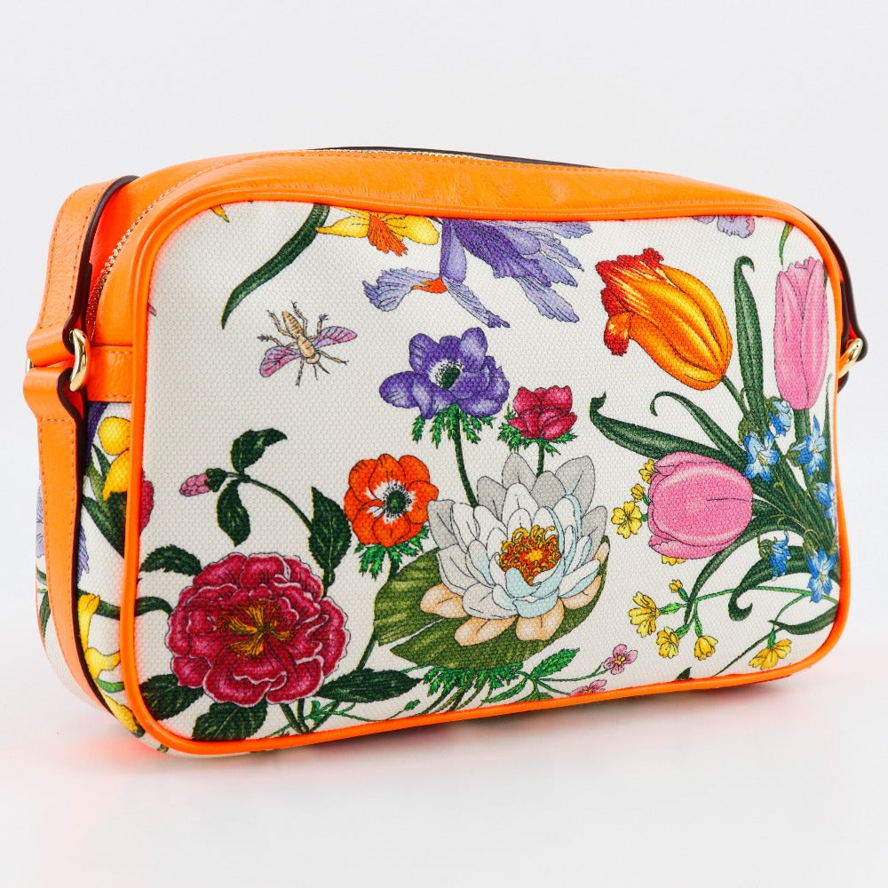 GUCCI Shoulder Bag 550147 Canvas, Leather Orange Floral GG Flora