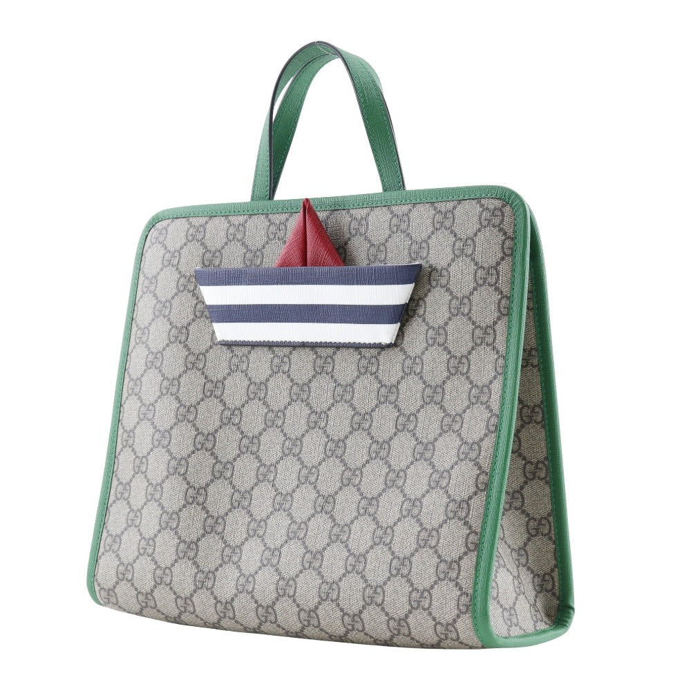 GUCCI Handbag 605662 GG Supreme Canvas Brown / green Children's Boat Tote Bag