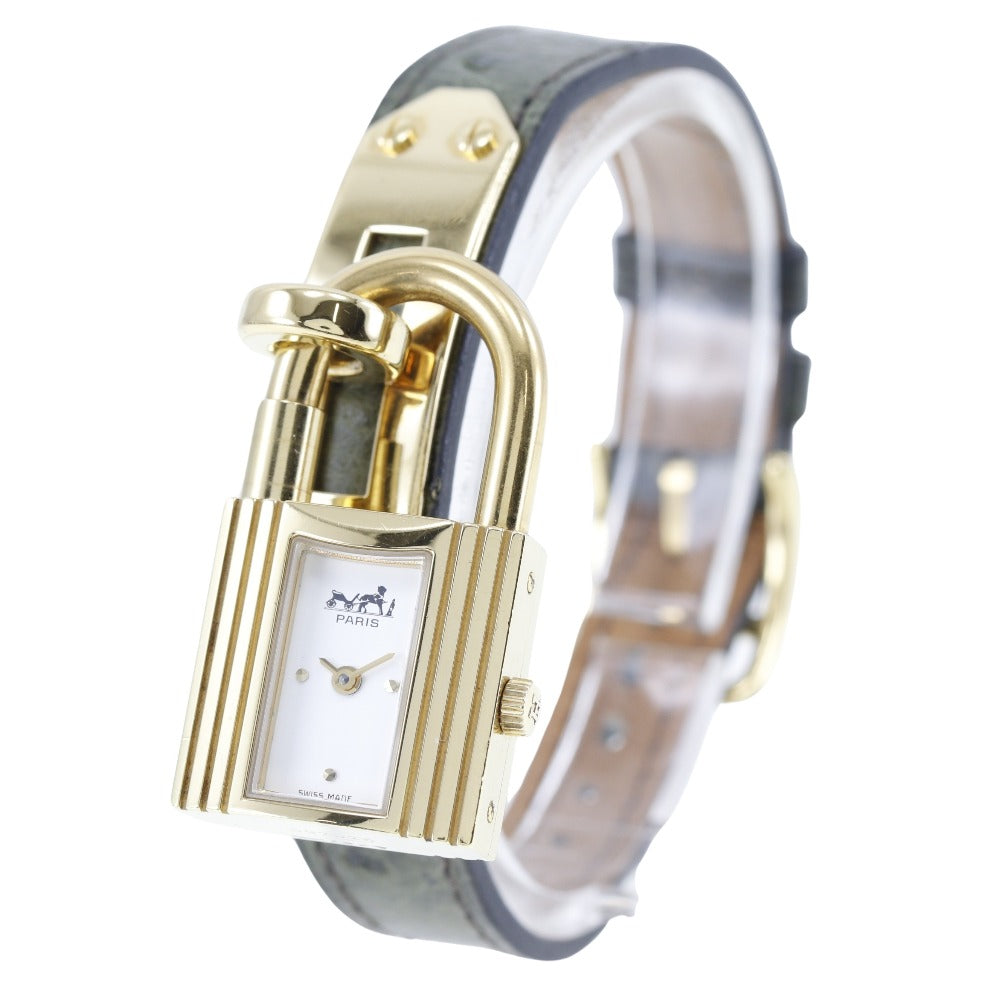 HERMES Watches Quartz Plated Gold , Leather gold Kelly White dial Women Used