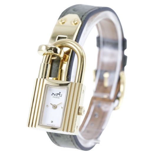 HERMES Watches Quartz Plated Gold , Leather gold Kelly White dial Women Used