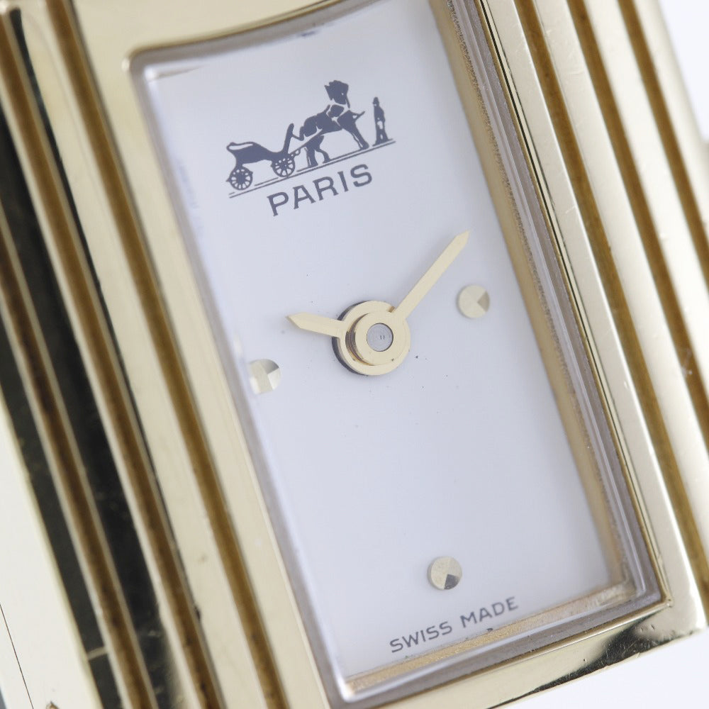 HERMES Watches Quartz Plated Gold , Leather gold Kelly White dial Women Used