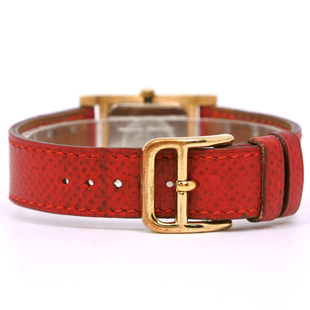 HERMES Watches Quartz Plated Gold , Leather Red/gold Medor White dial Women Used