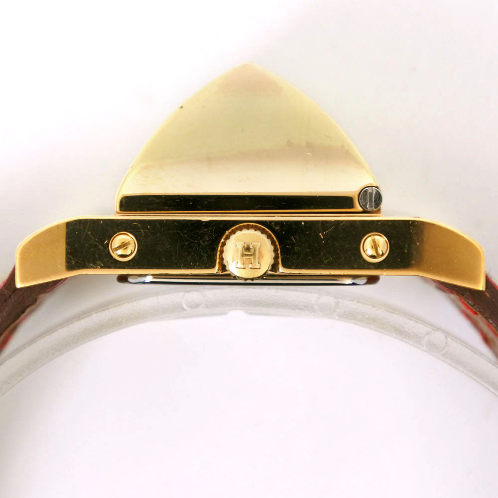HERMES Watches Quartz Plated Gold , Leather Red/gold Medor White dial Women Used