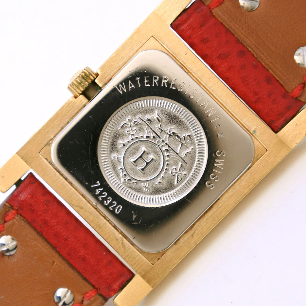 HERMES Watches Quartz Plated Gold , Leather Red/gold Medor White dial Women Used