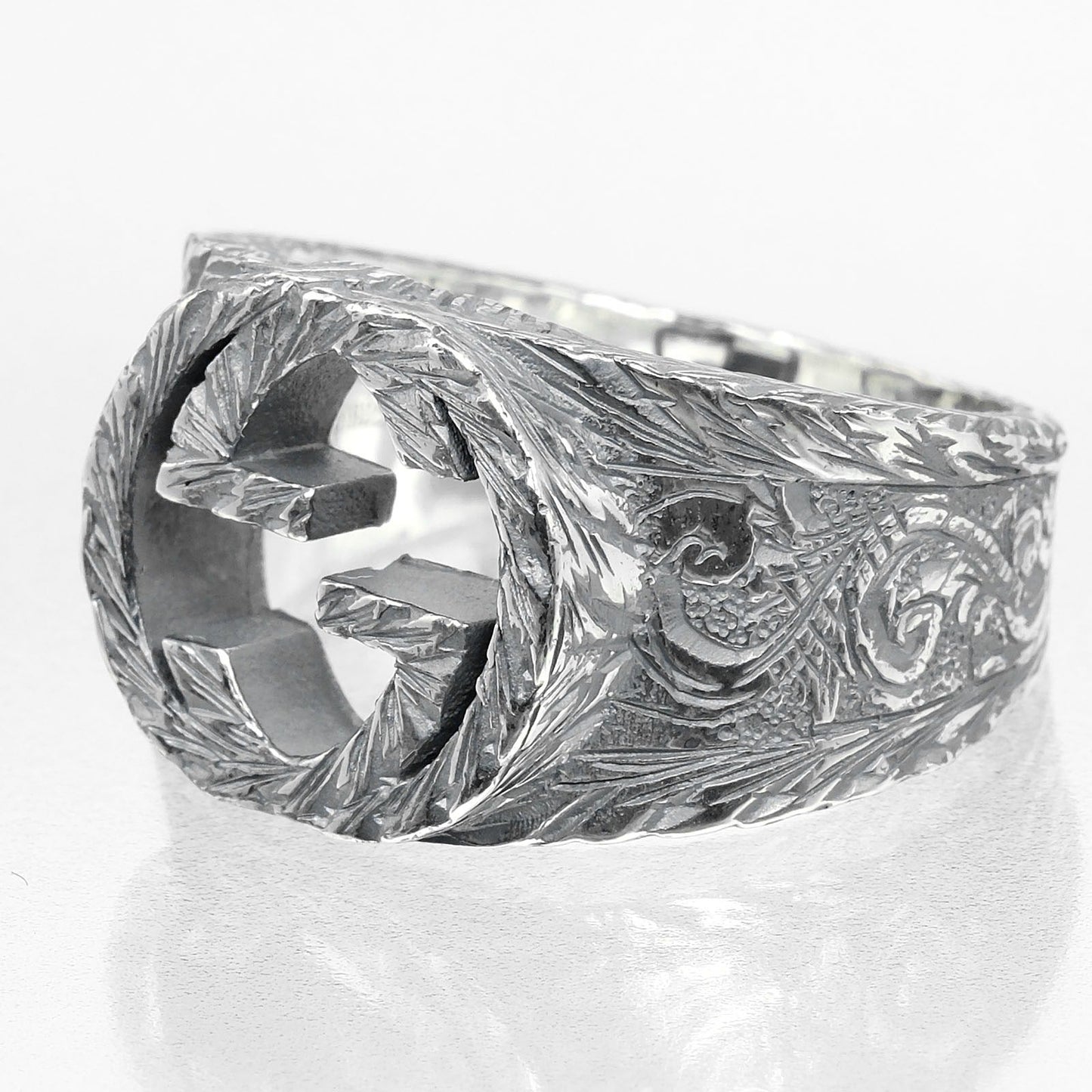 GUCCI Ring Silver925 Silver Interlocking G Arabesque mens 19 Used