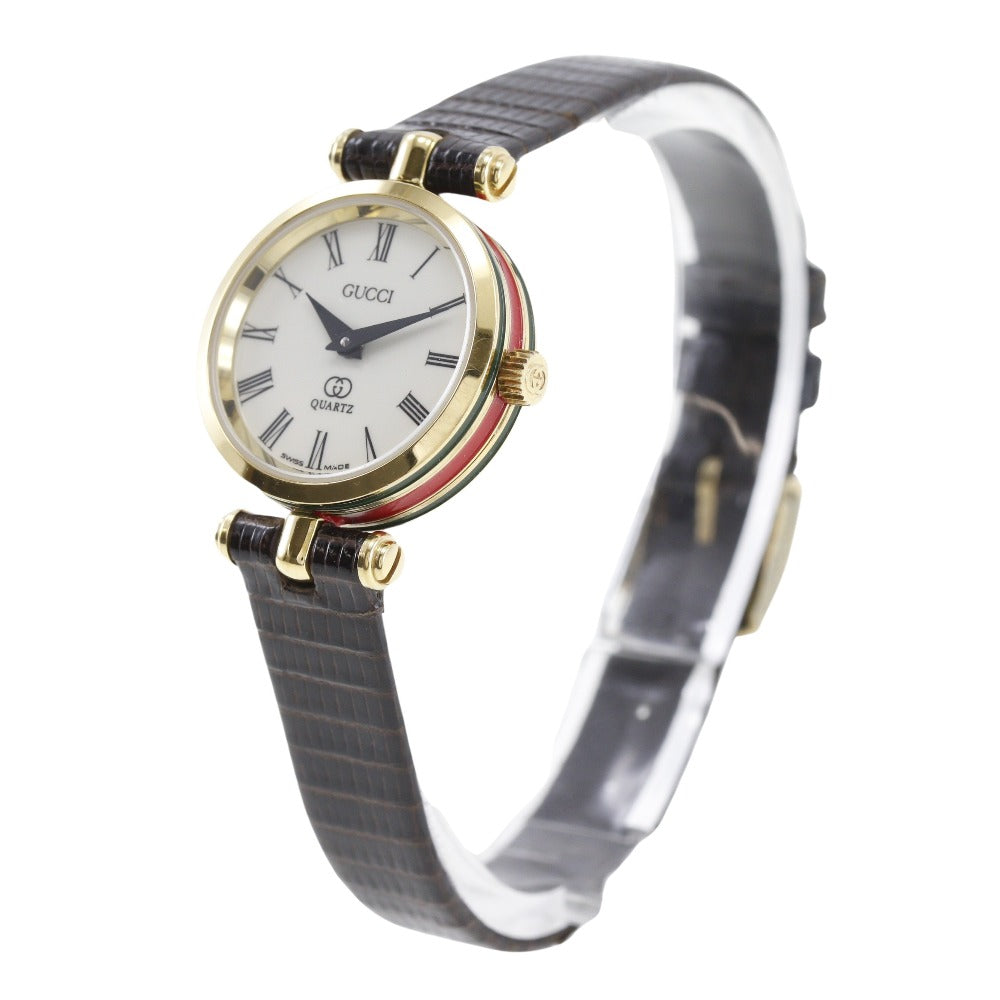 GUCCI Watches Quartz Plated Gold , Leather gold Sherry line Ivory dial Women Used