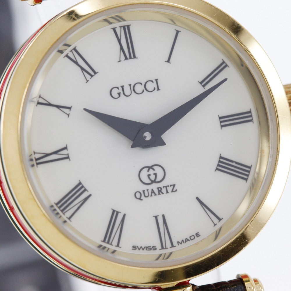 GUCCI Watches Quartz Plated Gold , Leather gold Sherry line Ivory dial Women Used