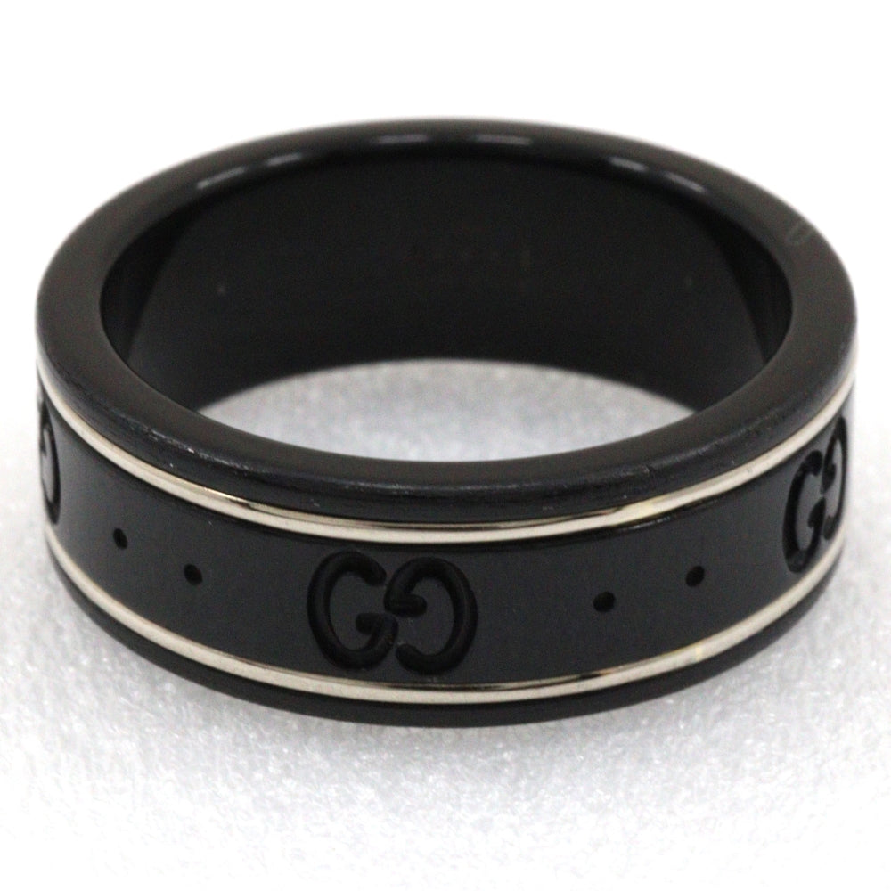GUCCI Ring K18 White Gold, Corundum black Icon thin band unisex(Unisex) 15 Used