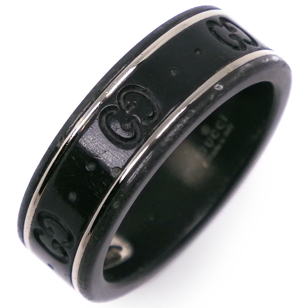 GUCCI Ring K18 White Gold, Corundum black icon GG thin band mens Used