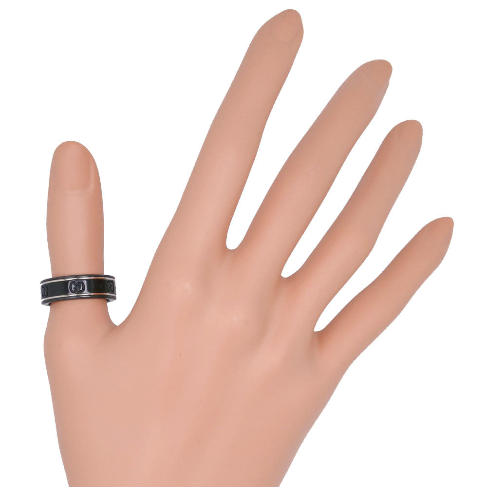 GUCCI Ring K18 White Gold, Corundum black icon GG thin band mens Used