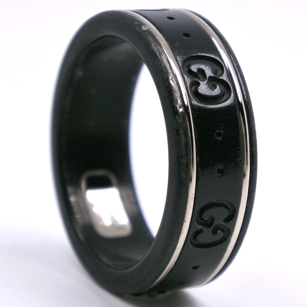 GUCCI Ring K18 White Gold, Corundum black icon GG thin band mens Used