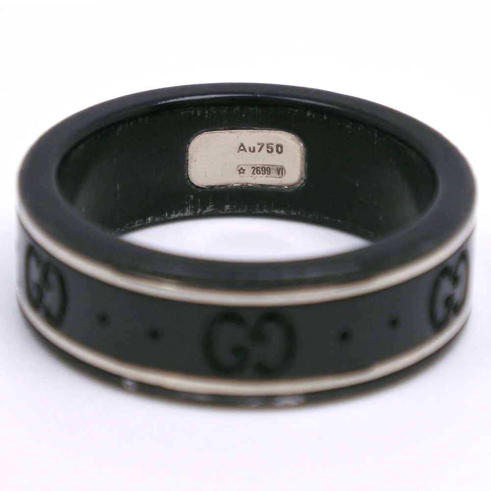 GUCCI Ring K18 White Gold, Corundum black icon GG thin band mens Used