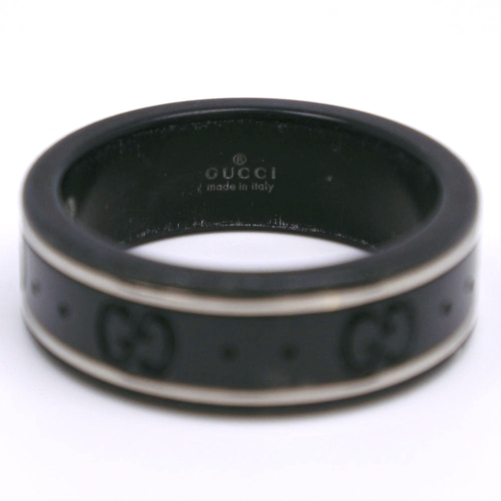 GUCCI Ring K18 White Gold, Corundum black icon GG thin band mens Used