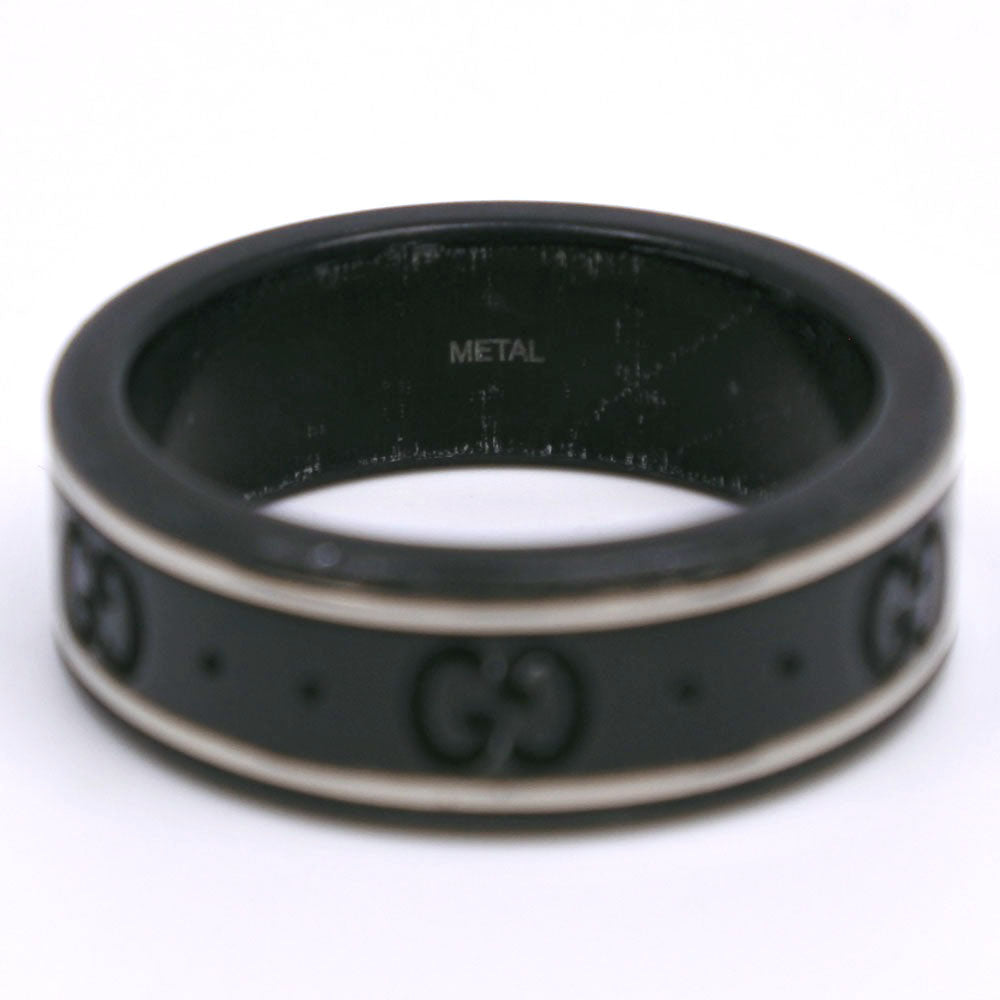 GUCCI Ring K18 White Gold, Corundum black icon GG thin band mens Used
