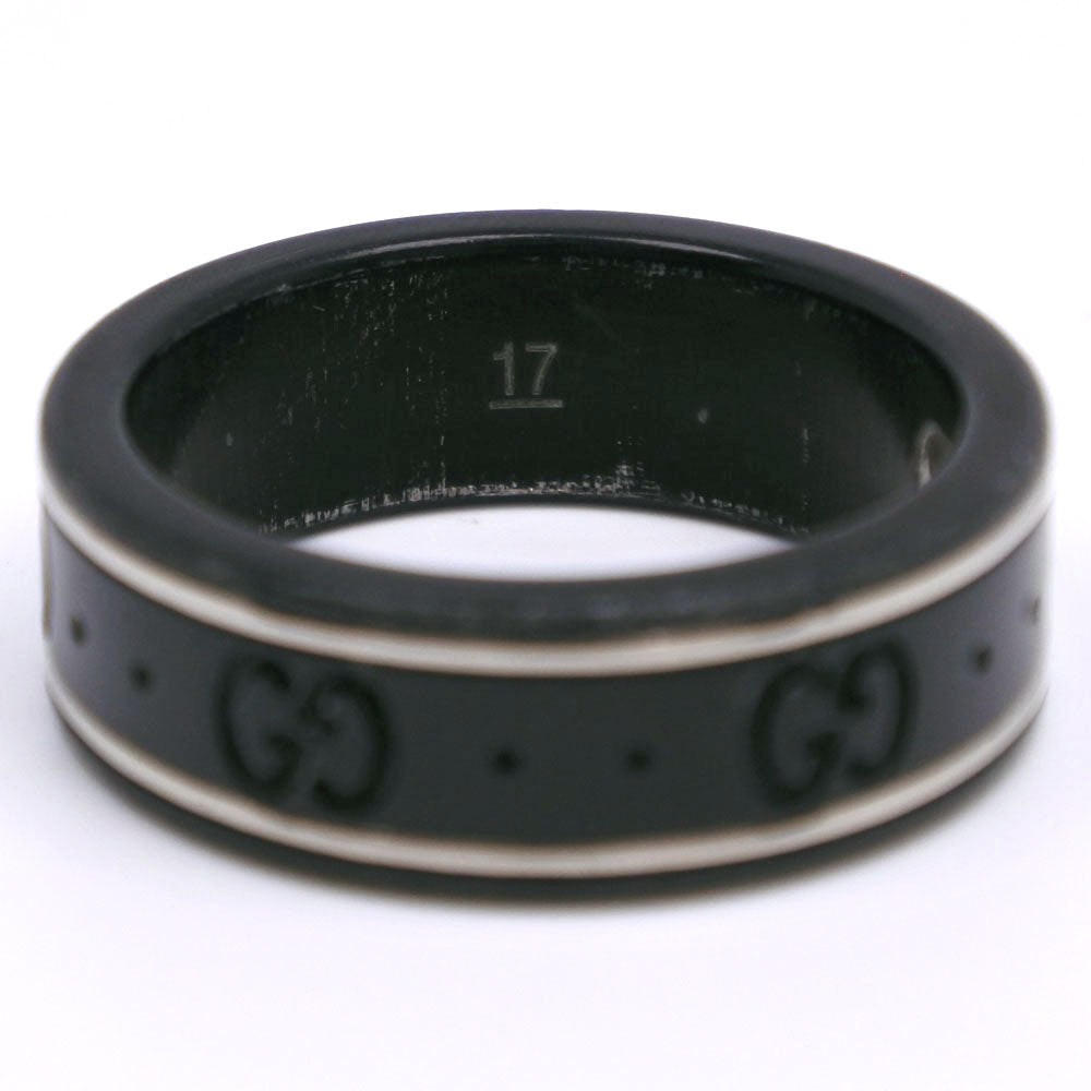 GUCCI Ring K18 White Gold, Corundum black icon GG thin band mens Used