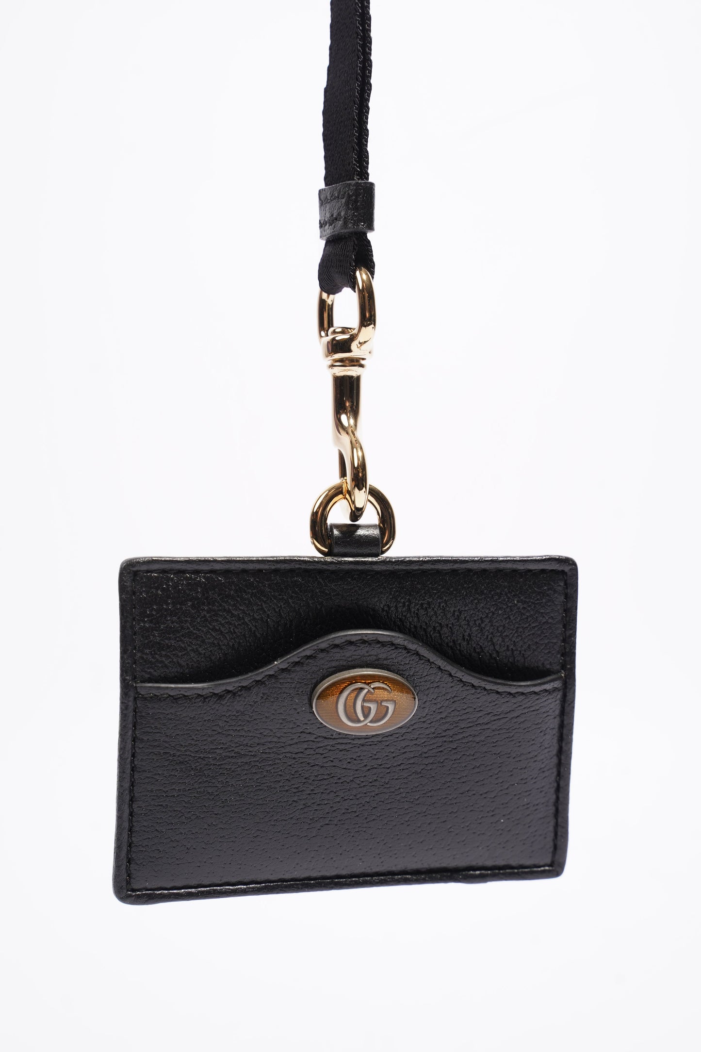 Gucci Card Holder/ ID Badge With Lanyard Black Leather