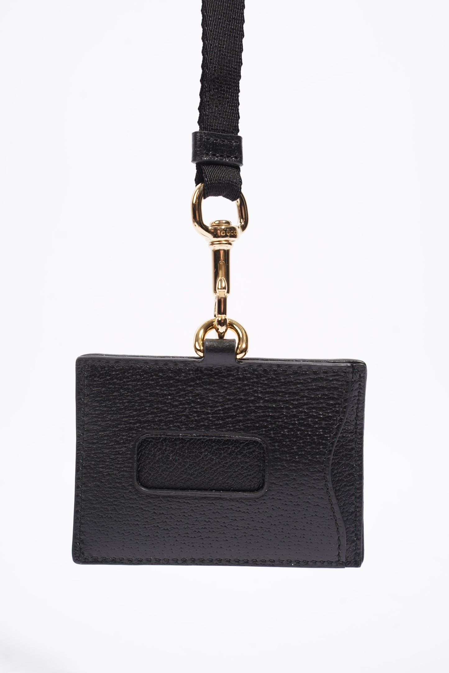 Gucci Card Holder/ ID Badge With Lanyard Black Leather