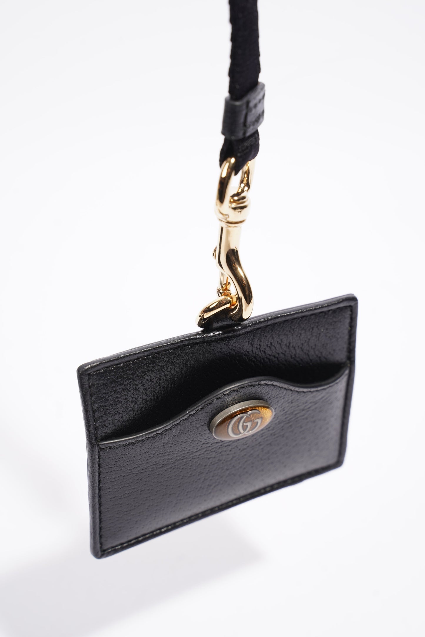 Gucci Card Holder/ ID Badge With Lanyard Black Leather
