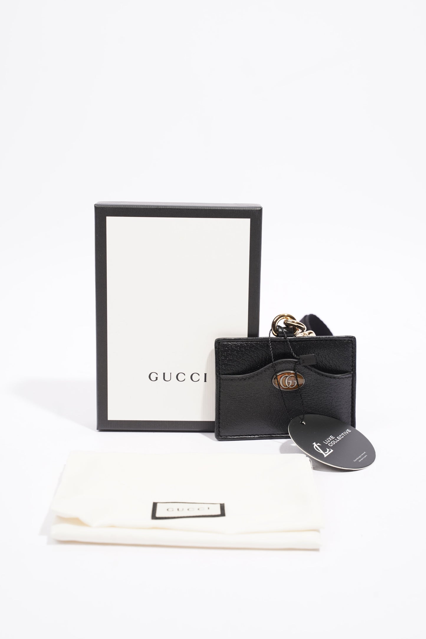 Gucci Card Holder/ ID Badge With Lanyard Black Leather