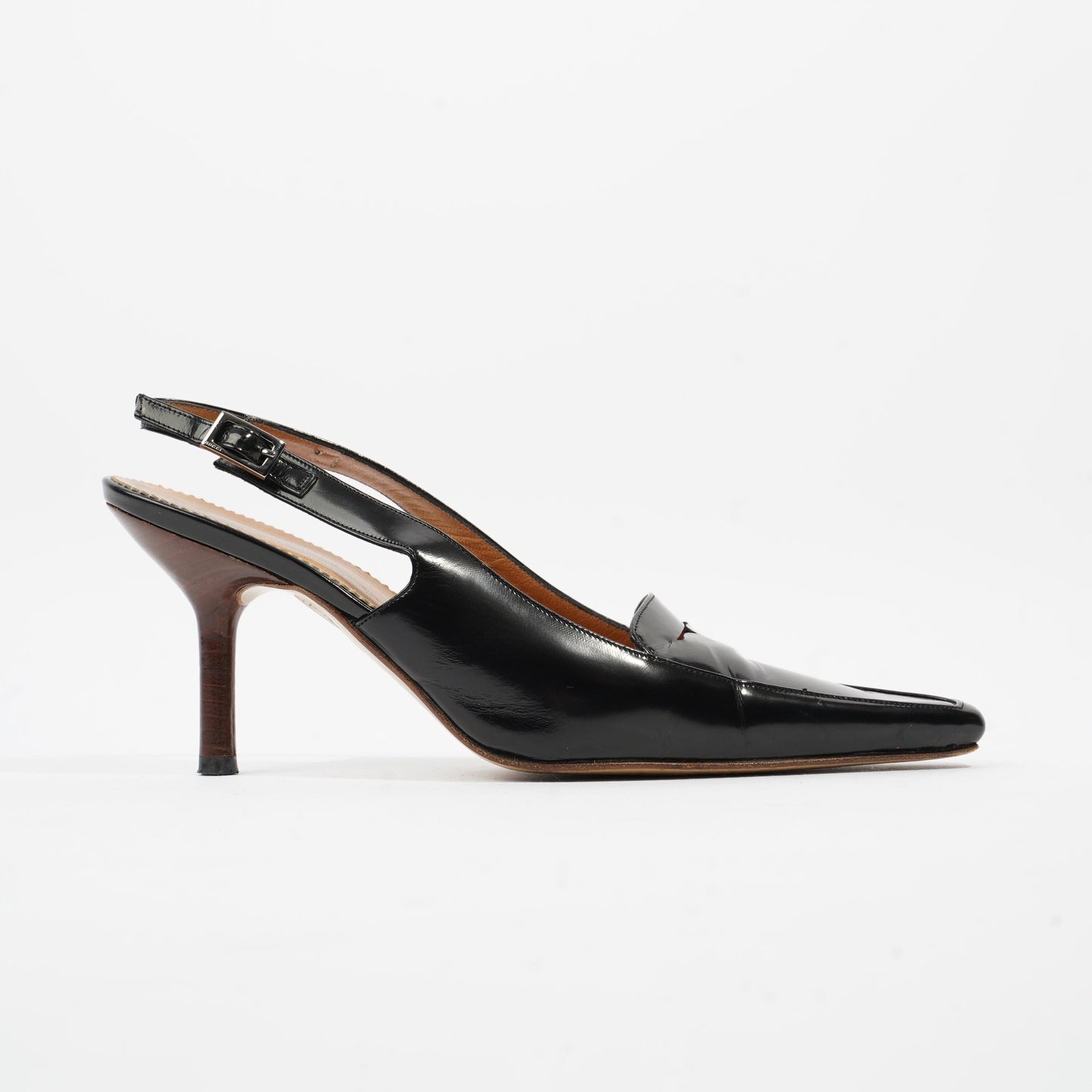 Gucci Slingback Heel 70 Black Leather EU 38 UK 5