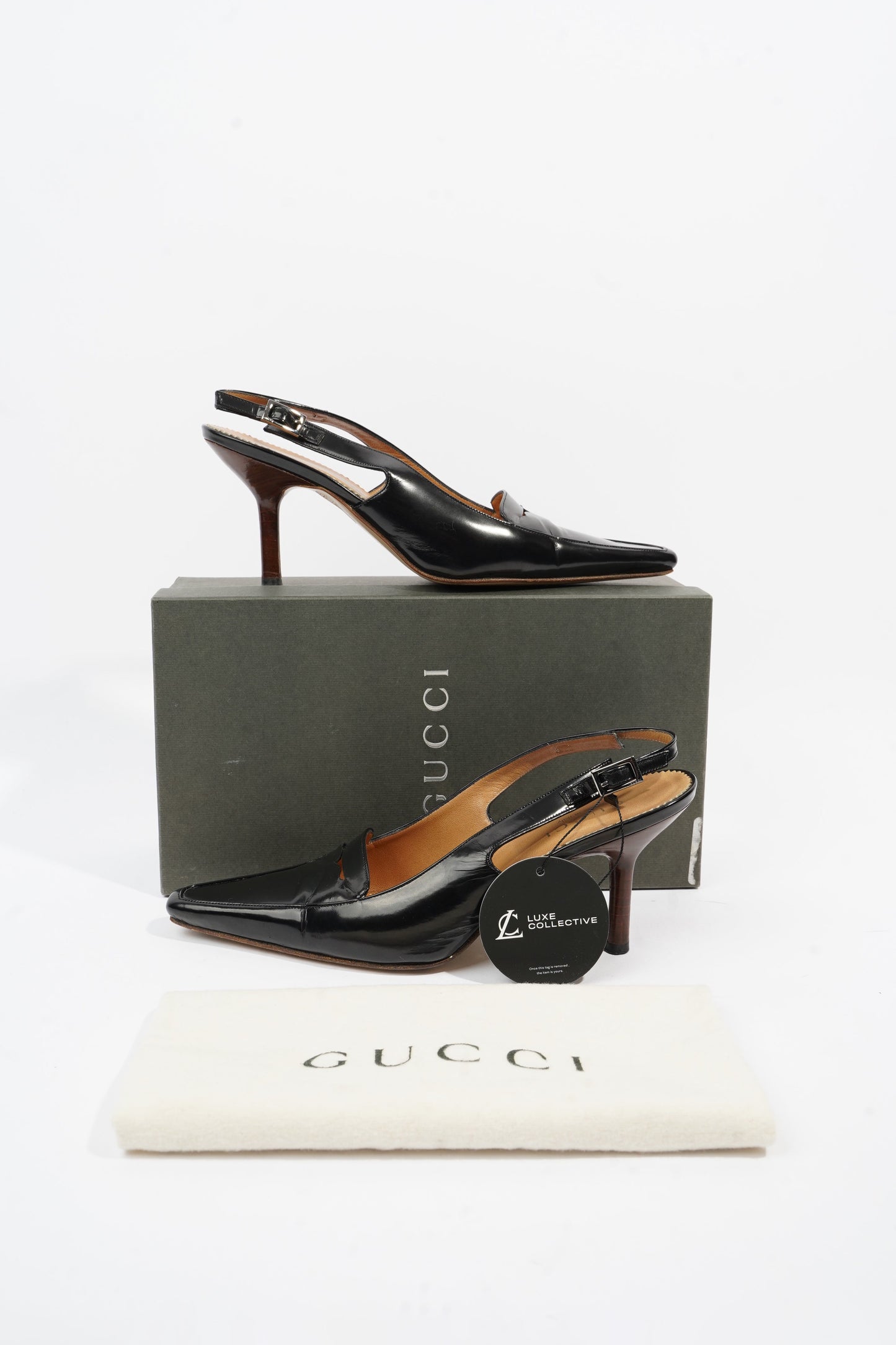 Gucci Slingback Heel 70 Black Leather EU 38 UK 5